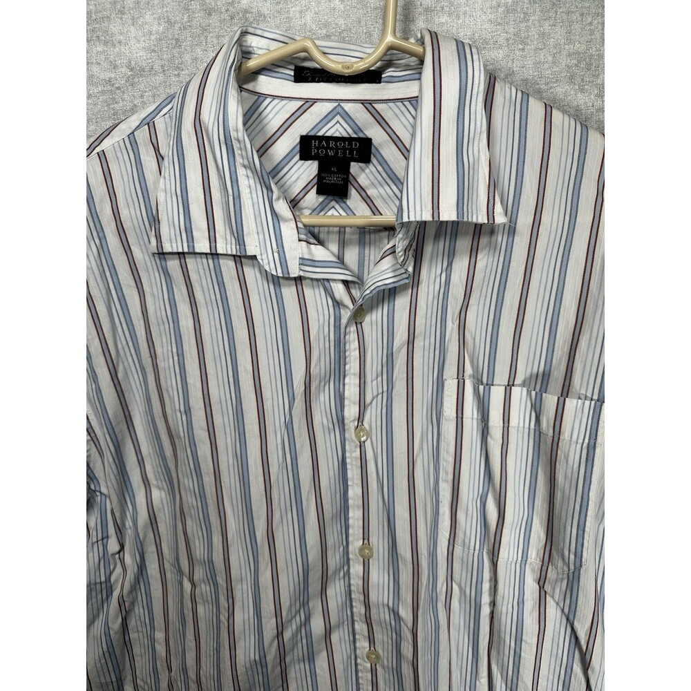 Harold Powell Size X-Large Long Sleeve Button-up  100% 2 ply Cotton Blue Striped